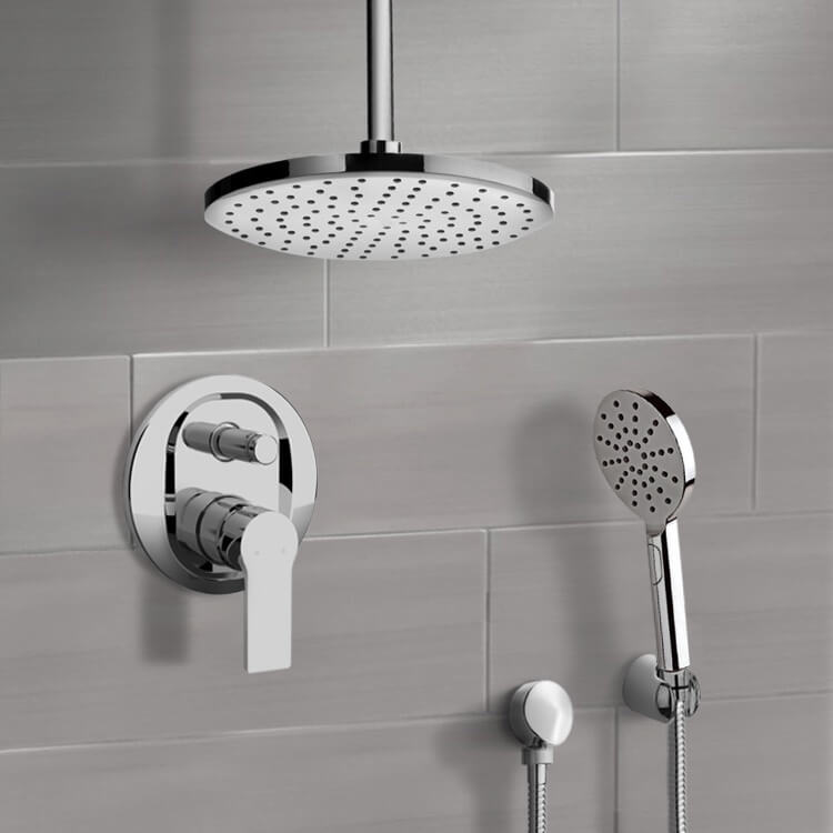 Remer SFH70-8 Chrome Shower System With 8 Inch Rain Ceiling Shower Head and Hand Shower